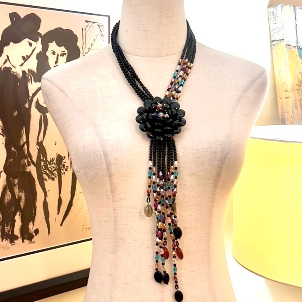 Joan Rivers,Starlet Black, Multicolor Flowers, Beaded Necklace, Excellent Cond. - Picture 11 of 13